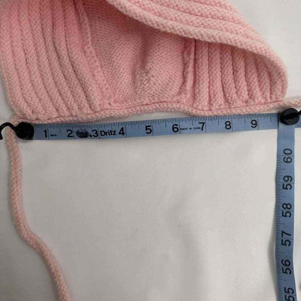 Vintage Baby Tied Bonnet Hat Hand Knitted Peach Pink, Winter‎ Cute, Adjustable